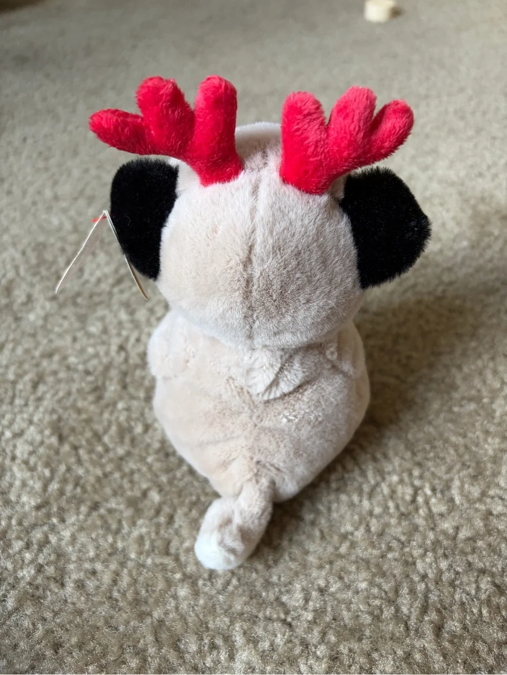 Ty Plush Pug with Red Antlers & Red Mittens